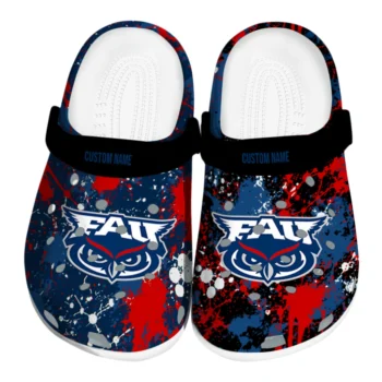 Florida Atlantic Owls Clogs - Customized Splatter Splash Blue Black