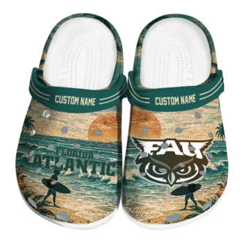 Florida Atlantic Owls Clogs - Customized Wave Scene Fir Green