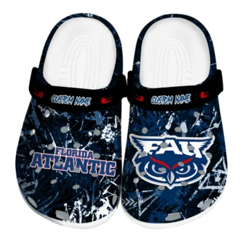 Florida Atlantic Owls Clogs - Personalized Graffiti Burst Blue Black