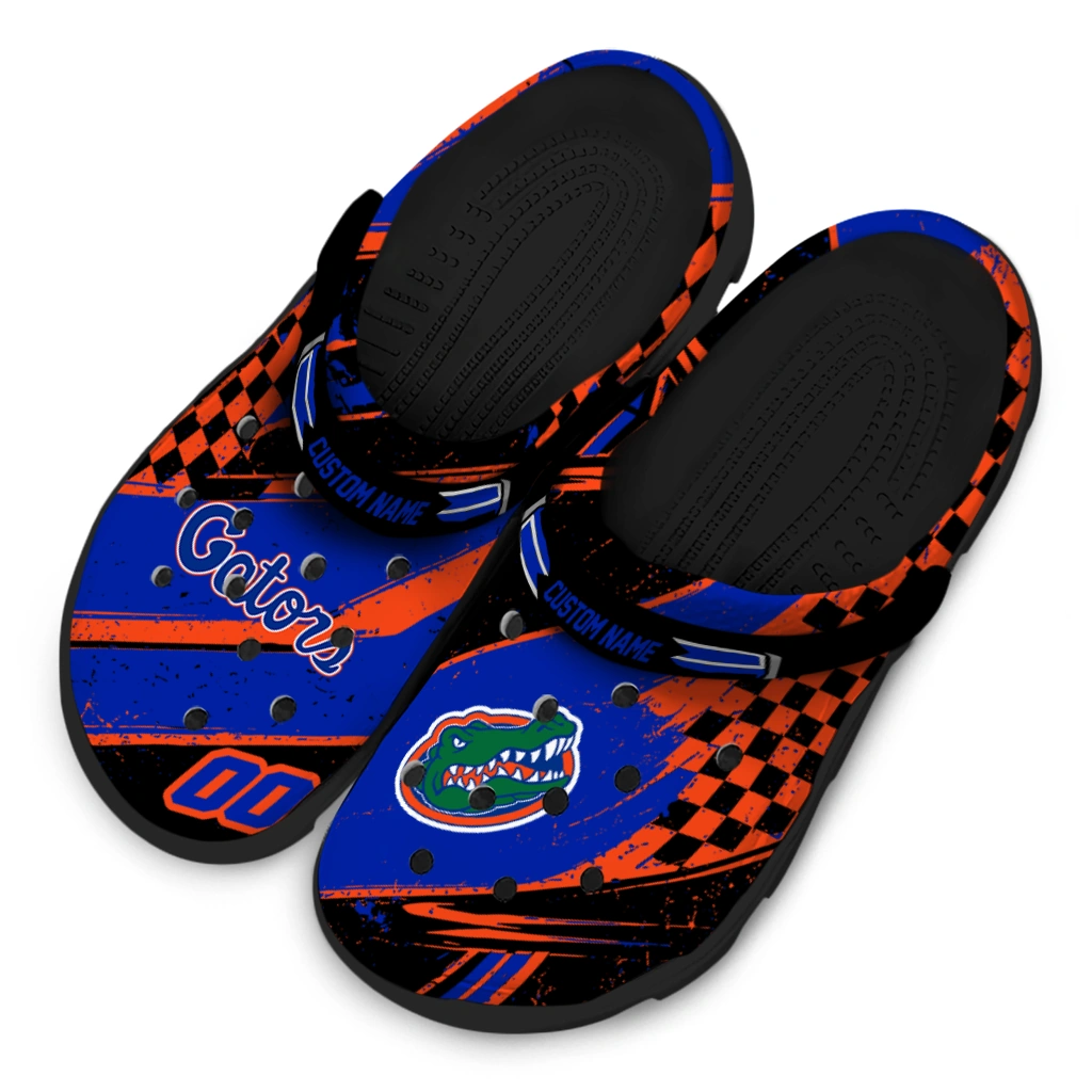 Florida Gators Clogs - Customized Checkered Streaks Blue Black 4