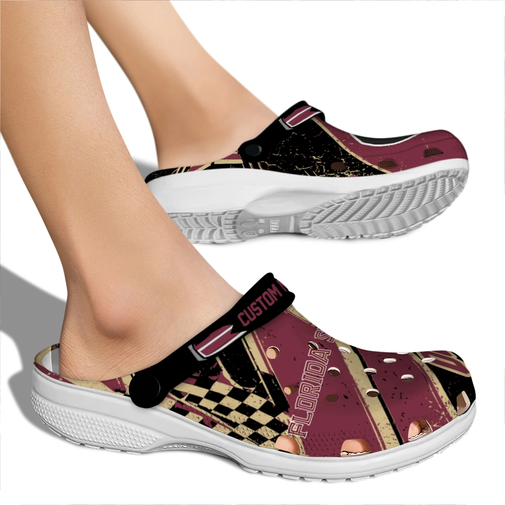 Florida State Seminoles Clogs - Personalized Checkered Streaks Garnet Black 2