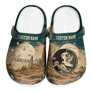 Florida State Seminoles Clogs - Custom Cracked Landscape Fir Green Beige