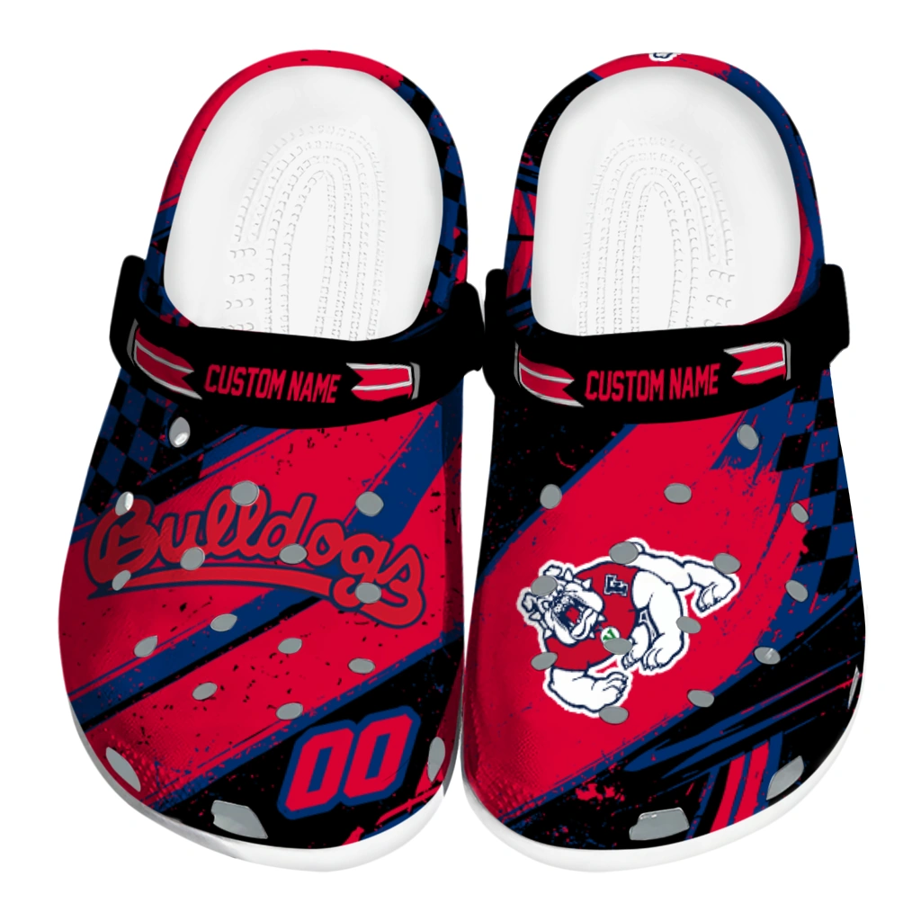 Fresno State Bulldogs Clogs - Personalized Circuit Geometry Red Black 1 fresno state bulldogs clog personalized checkered streaks red black best selling 1