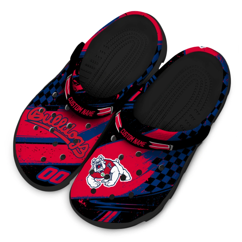 Fresno State Bulldogs Clogs - Customized Checkered Streaks Red Black 4