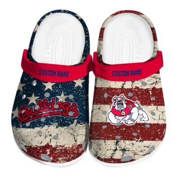 Fresno State Bulldogs Clogs - Personalized Distressed Stripes Red Blue