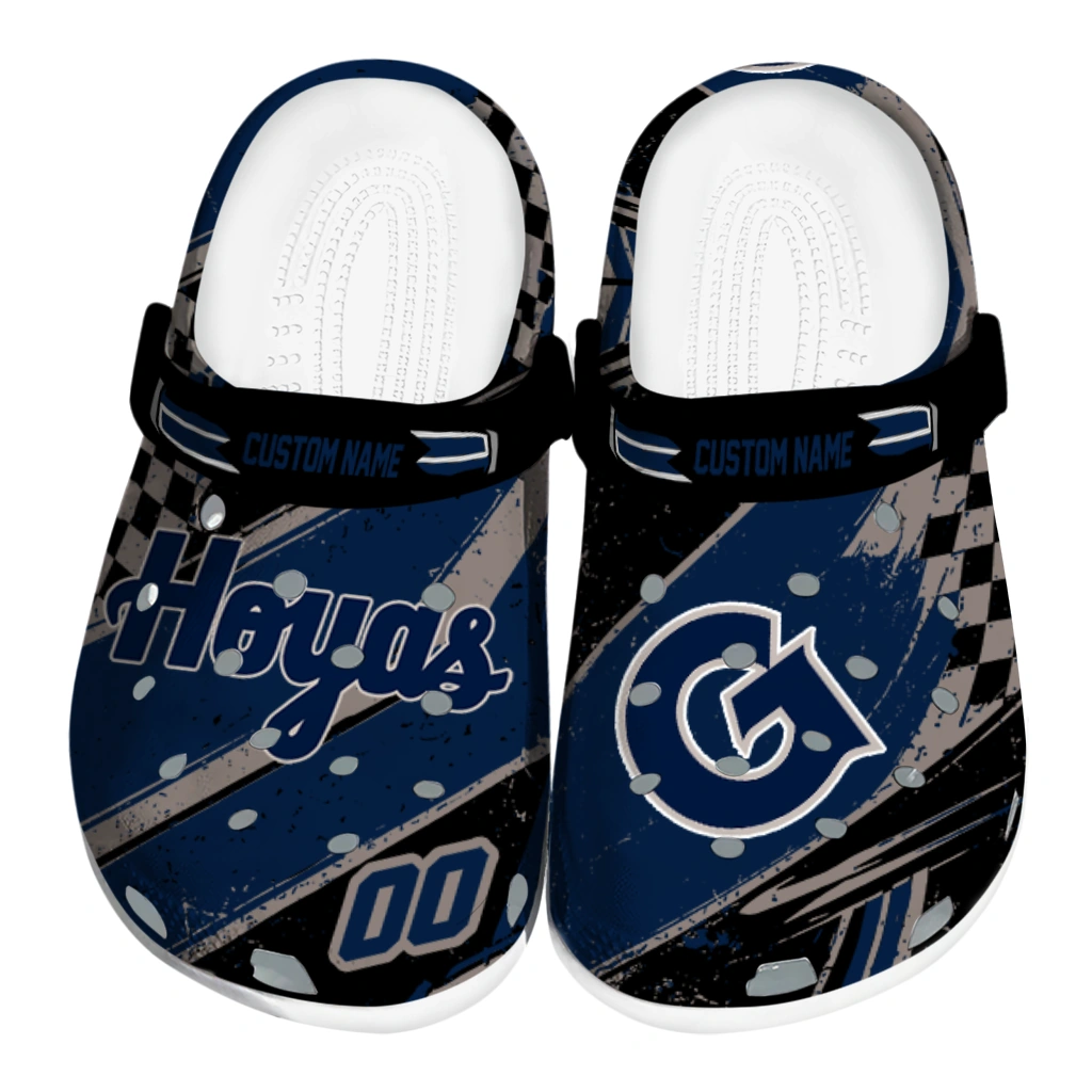 Georgetown Hoyas Clogs - Custom Circuit Geometry Blue Black 1 georgetown hoyas clog custom checkered streaks blue black best selling 1