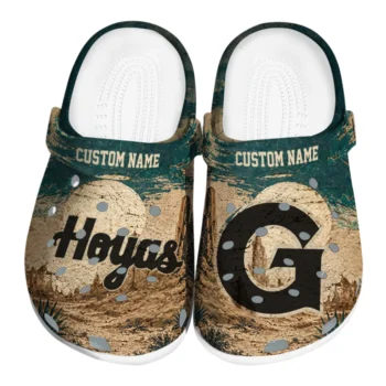 Georgetown Hoyas Clogs - Custom Cracked Landscape Fir Green Beige