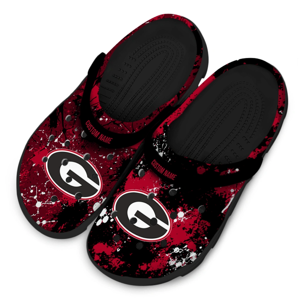 georgia-bulldogs-clog-personalized-splatter-splash-red-black-latest-model.webp