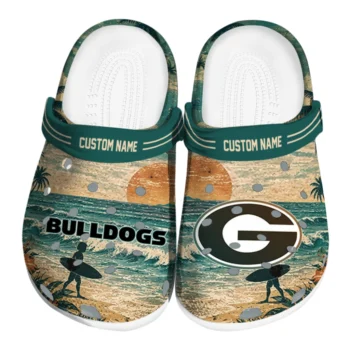 Georgia Bulldogs Clogs - Personalized Wave Scene Fir Green