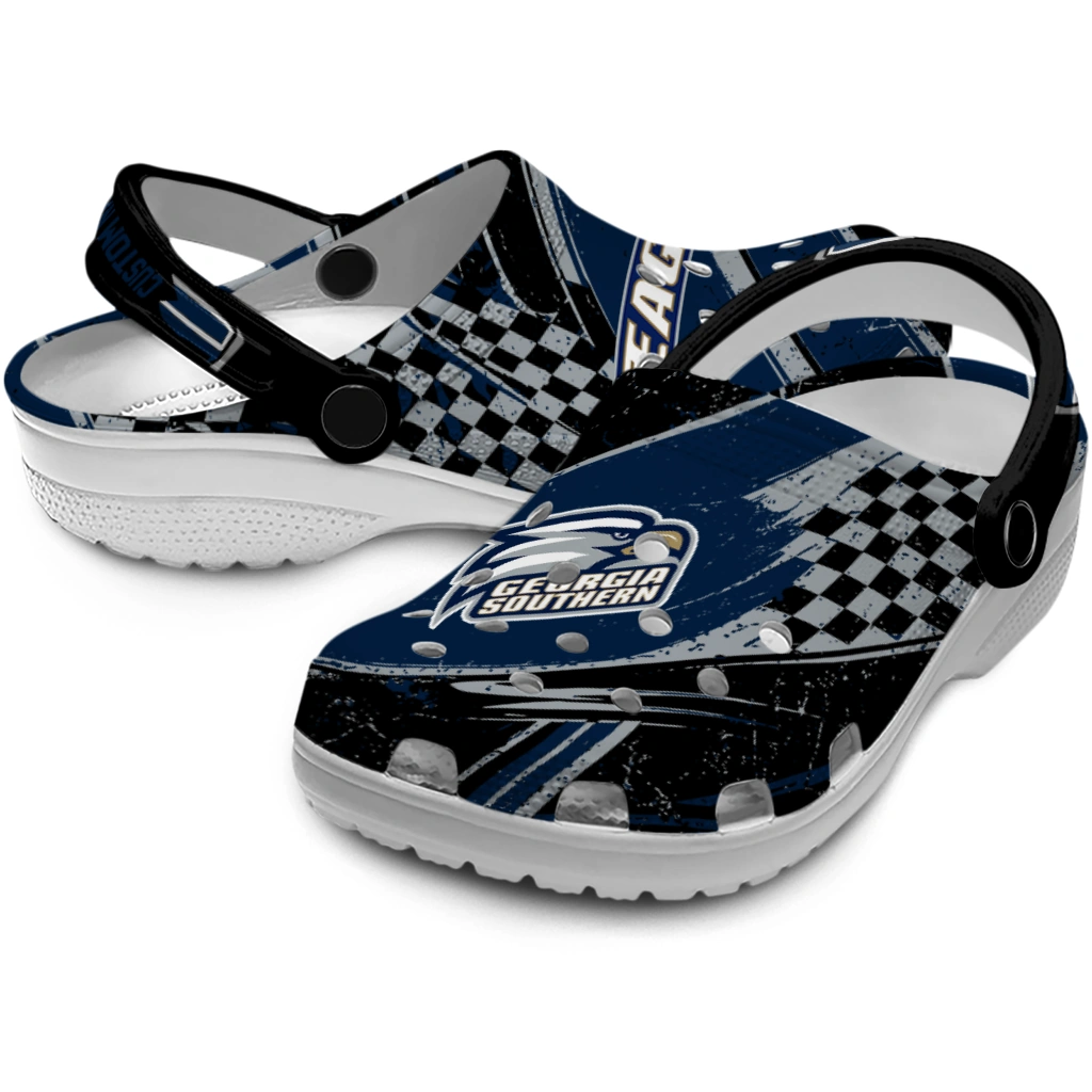 Georgia Southern Eagles Clogs - Customized Checkered Streaks Blue Black 3