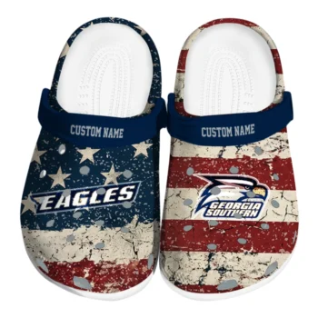 Georgia Southern Eagles Clogs - Personalized Distressed Stripes Blue Red Blue
