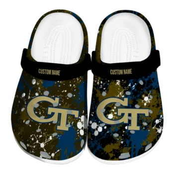 Georgia Tech Yellow Jackets Clogs - Custom Splatter Splash Gold Black