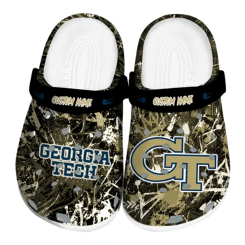 Georgia Tech Yellow Jackets Clogs - Customized Graffiti Burst Gold Black