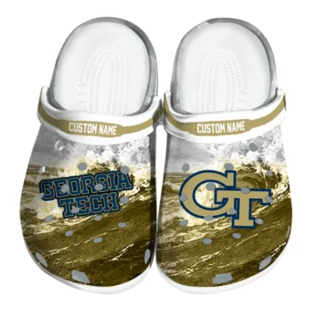 Georgia Tech Yellow Jackets Clogs - Customized Wave Swirl Gold White