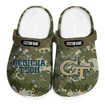 Georgia Tech Yellow Jackets Clogs - Personalized Digital Camo Gold