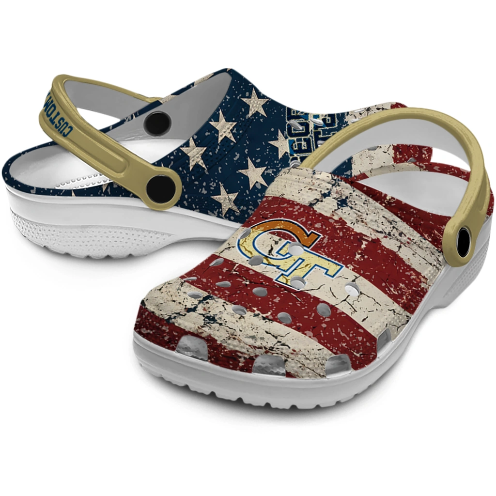 georgia-tech-yellow-jackets-clog-personalized-distressed-stripes-gold-red-blue-high-quality.webp