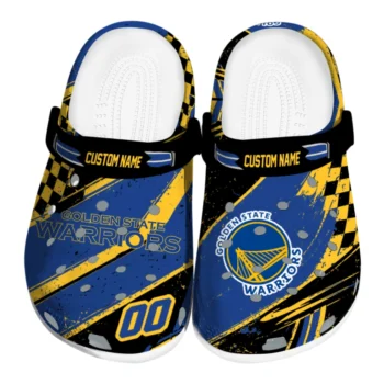 Golden State Warriors Clogs - Custom Checkered Streaks Blue Black