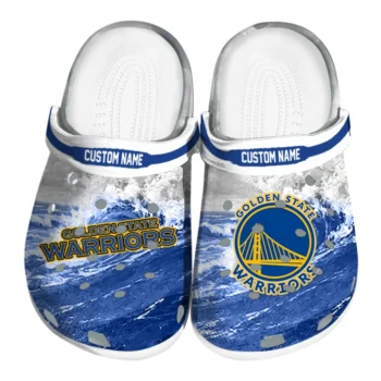 Golden State Warriors Clogs - Custom Wave Swirl Blue White