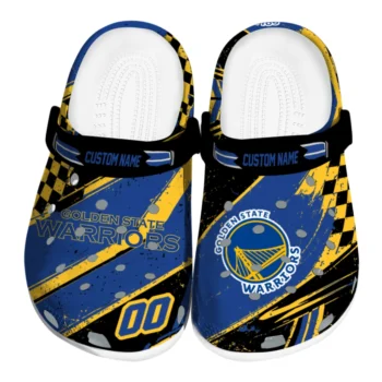 Golden State Warriors Clogs - Custom Checkered Streaks Blue Black