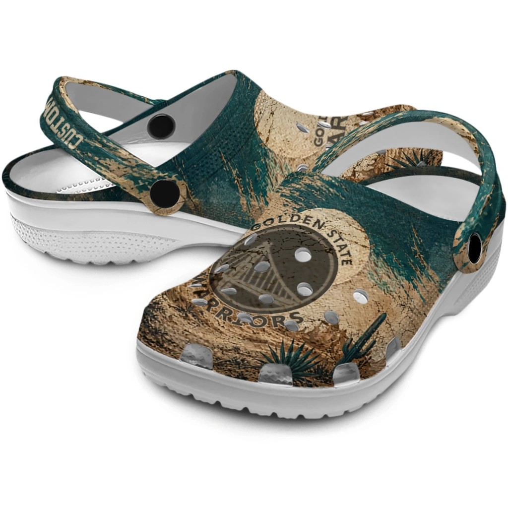 golden-state-warriors-clog-customized-cracked-landscape-fir-green-beige-high-quality.webp