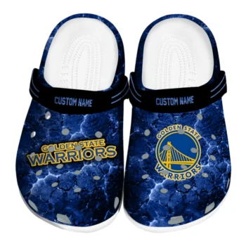 Golden State Warriors Clogs - Personalized Cracked Energy Blue Black