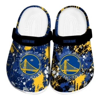 Golden State Warriors Clogs - Personalized Splatter Splash Blue Black