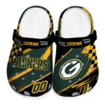 Green Bay Packers Clogs - Custom Checkered Streaks Green Black 1 green-bay-packers-clog-custom-checkered-streaks-green-black-best-selling.webp