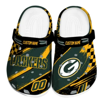 Green Bay Packers Clogs - Custom Checkered Streaks Green Black