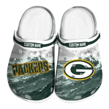Green Bay Packers Clogs - Custom Wave Swirl Green White