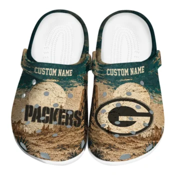 Green Bay Packers Clogs - Customized Cracked Landscape Fir Green Beige