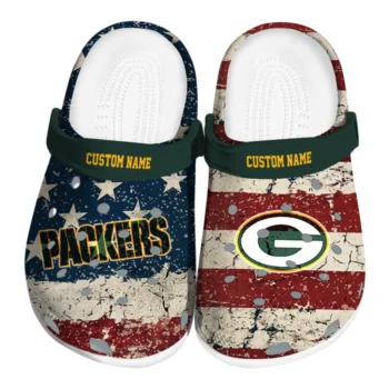 Green Bay Packers Clogs - Customized Distressed Stripes Green Red Blue