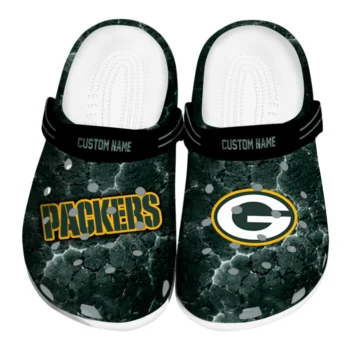 Green Bay Packers Clogs - Personalized Cracked Energy Green Black
