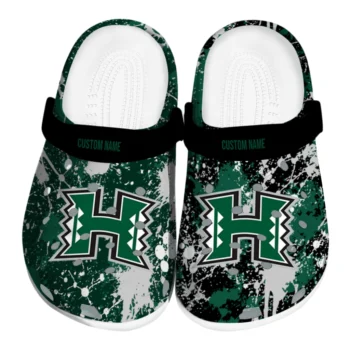 Hawaii Rainbow Warriors Clogs - Custom Splatter Splash Green Black