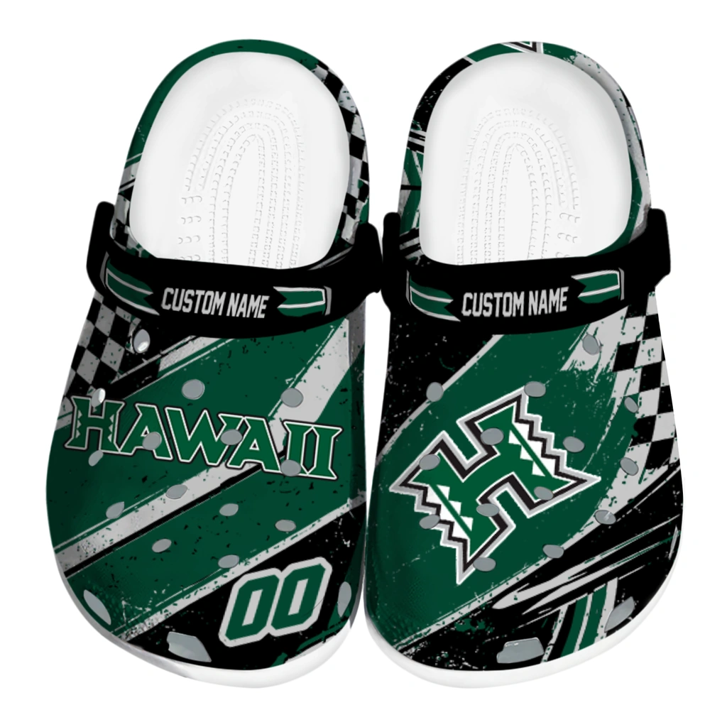 hawaii-rainbow-warriors-clog-customized-checkered-streaks-green-black-best-selling.webp hawaii rainbow warriors clog customized checkered streaks green black best selling