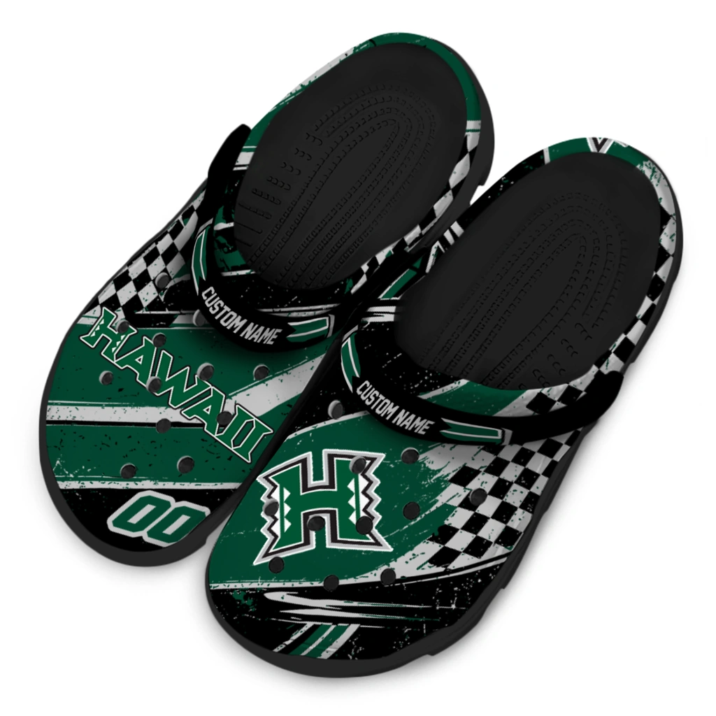 hawaii-rainbow-warriors-clog-customized-checkered-streaks-green-black-latest-model.webp