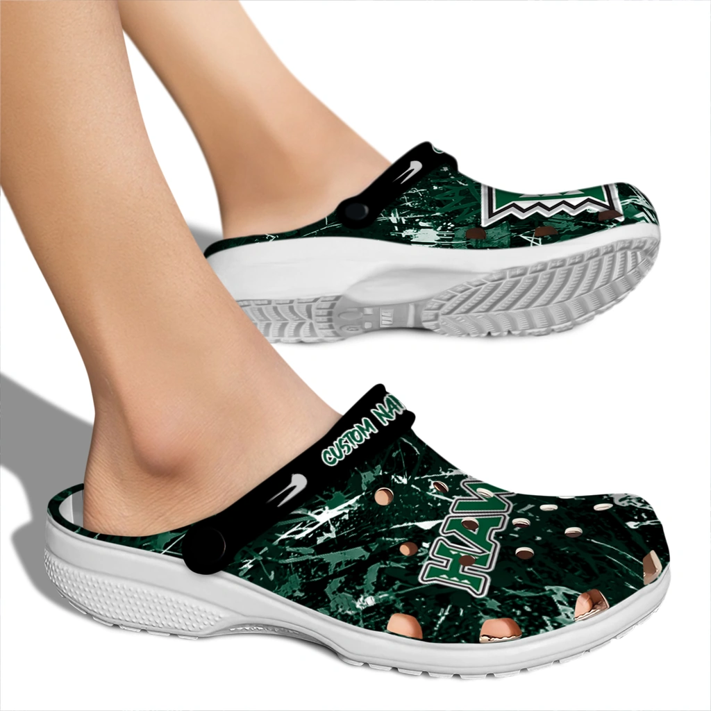 hawaii-rainbow-warriors-clog-customized-graffiti-burst-green-black-fashion-forward.webp