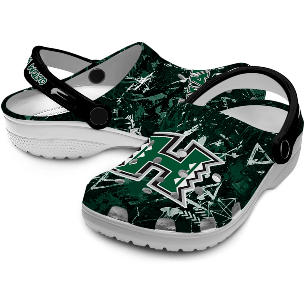 hawaii-rainbow-warriors-clog-customized-graffiti-burst-green-black-high-quality.webp