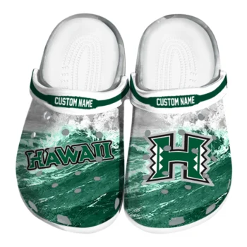 Hawaii Rainbow Warriors Clogs - Customized Wave Swirl Green White