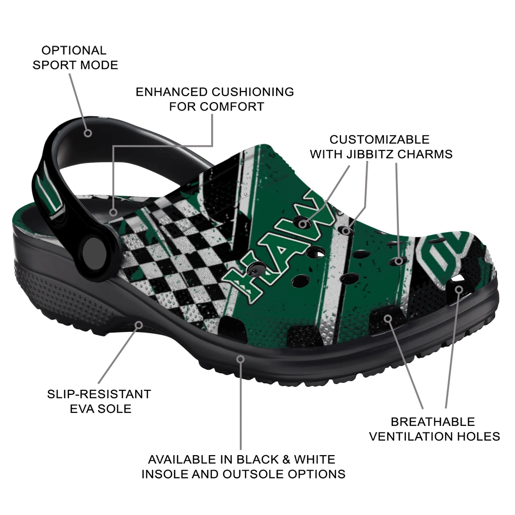 Hawaii Rainbow Warriors Clogs - Customized Checkered Streaks Green Black 5