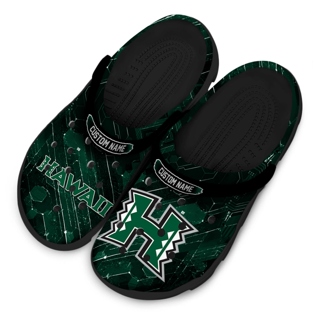 hawaii-rainbow-warriors-clog-personalized-circuit-geometry-green-black-latest-model.webp