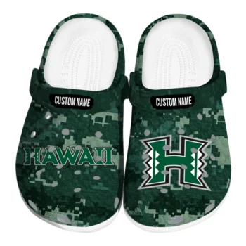 Hawaii Rainbow Warriors Clogs - Personalized Digital Camo Green