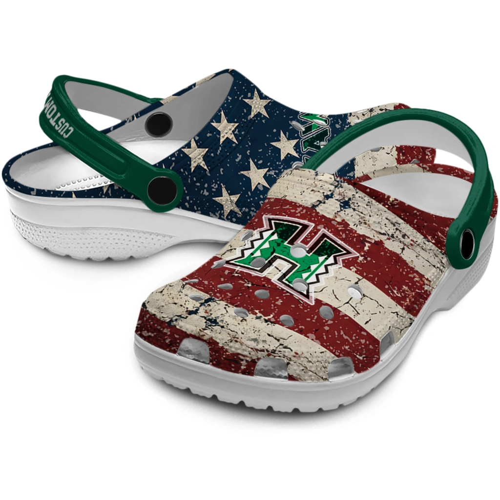 hawaii-rainbow-warriors-clog-personalized-distressed-stripes-green-red-blue-high-quality.webp