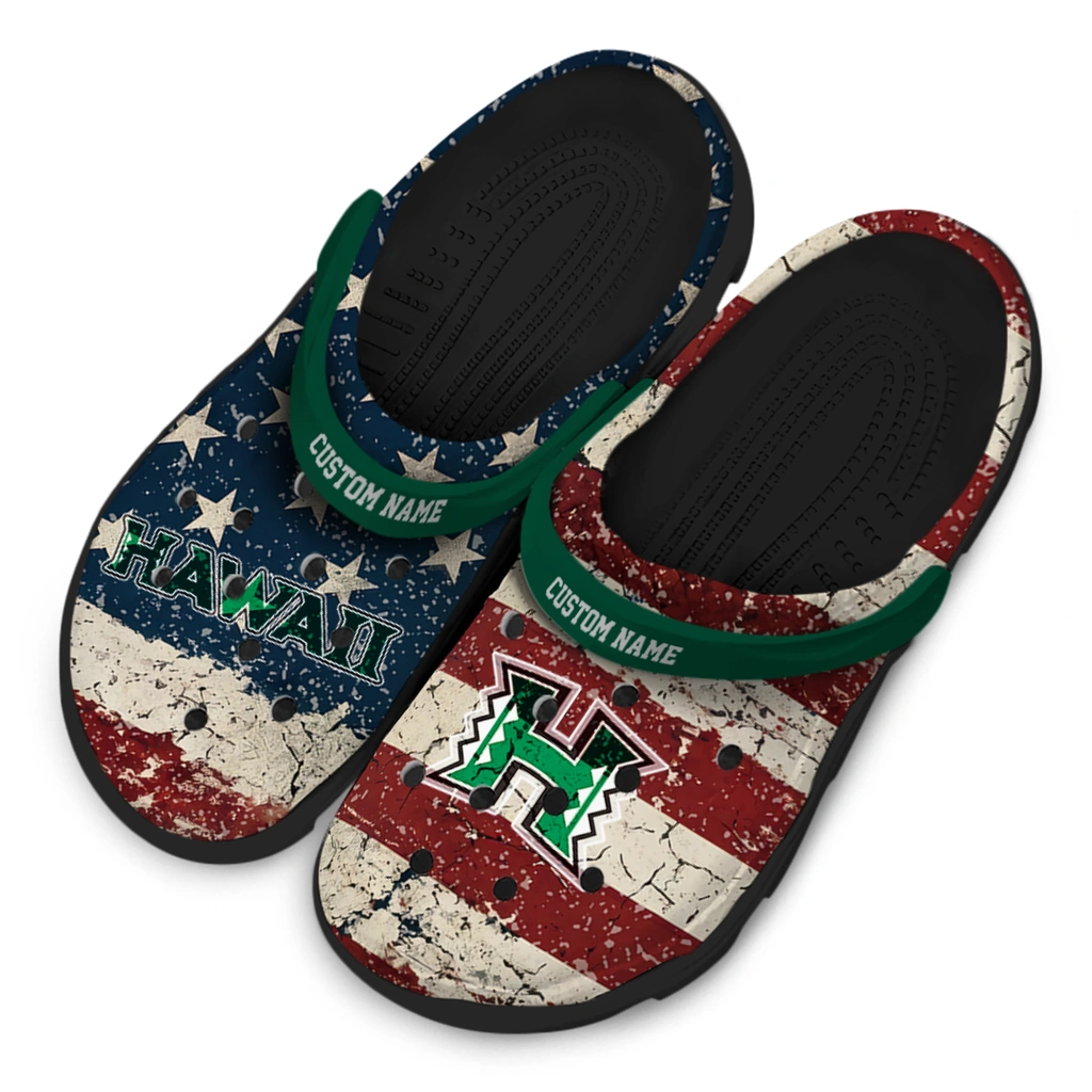 hawaii-rainbow-warriors-clog-personalized-distressed-stripes-green-red-blue-latest-model.webp