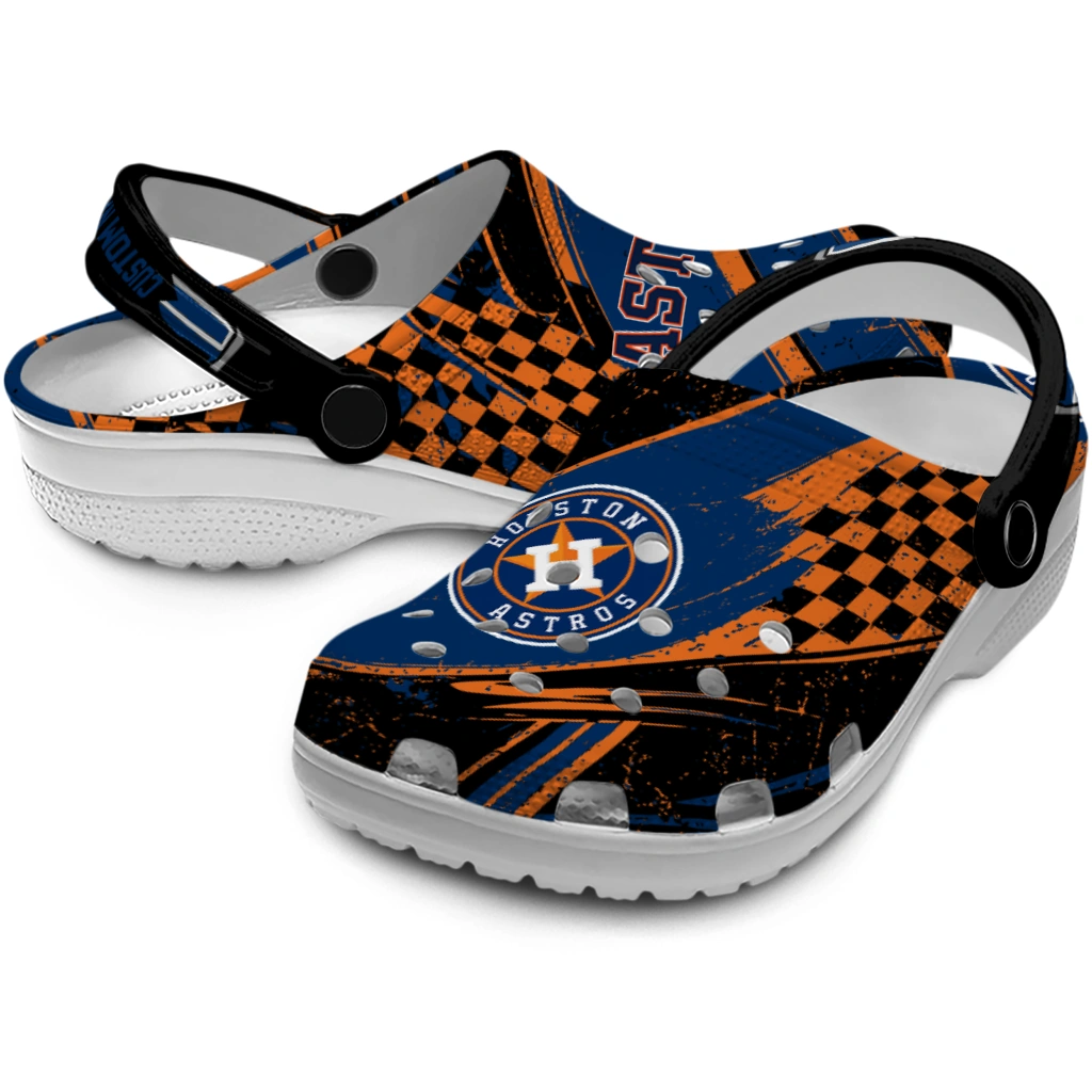 Houston Astros Clogs - Personalized Checkered Streaks Blue Black 3