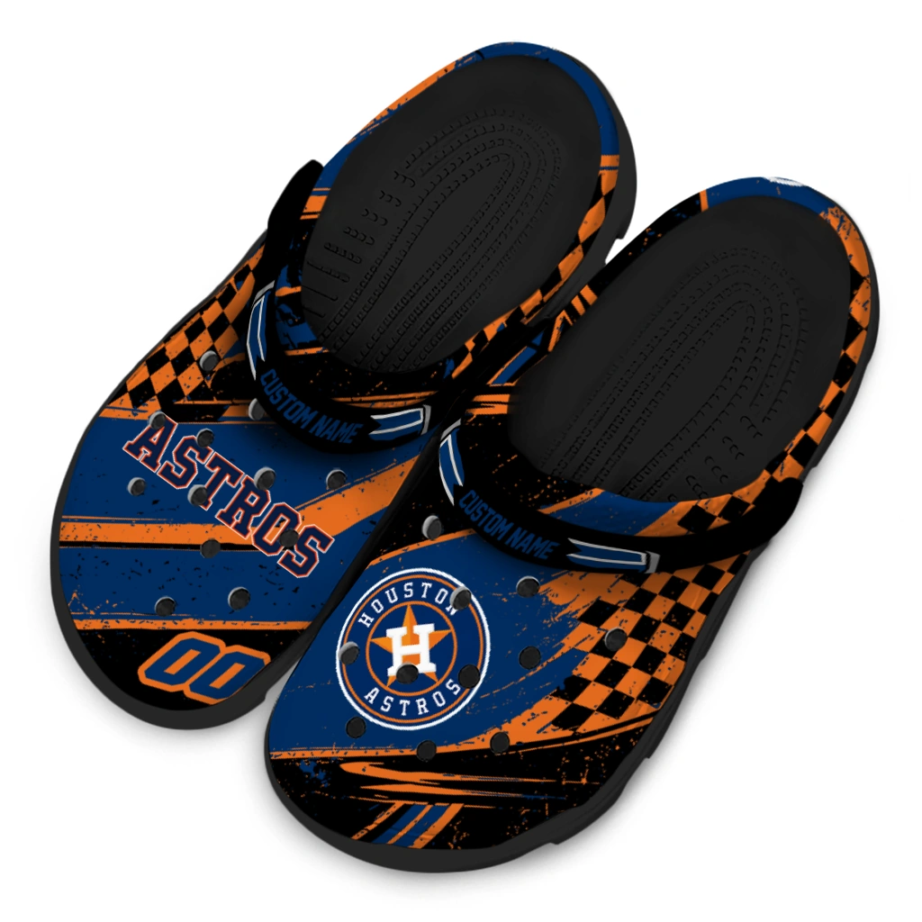 Houston Astros Clogs - Personalized Checkered Streaks Blue Black 4
