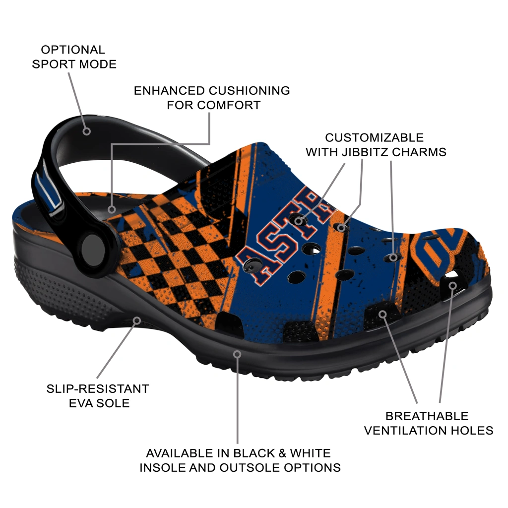 Houston Astros Clogs - Personalized Checkered Streaks Blue Black 5