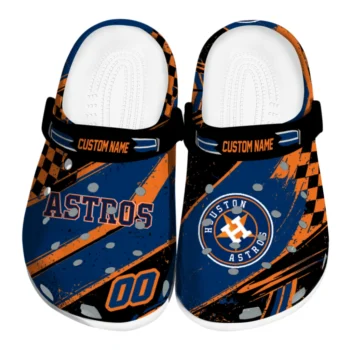 Houston Astros Clogs - Personalized Checkered Streaks Blue Black