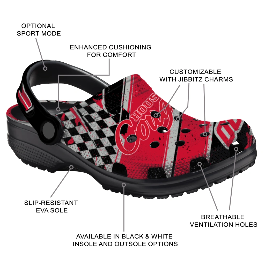 Houston Cougars Clogs - Custom Circuit Geometry Red Black 5