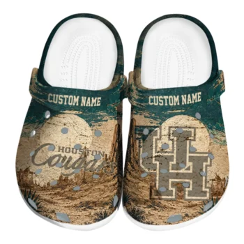 Houston Cougars Clogs - Custom Cracked Landscape Fir Green Beige