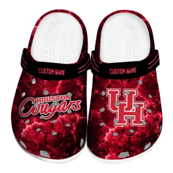 Houston Cougars Clogs - Customized Cracked Energy Red Black